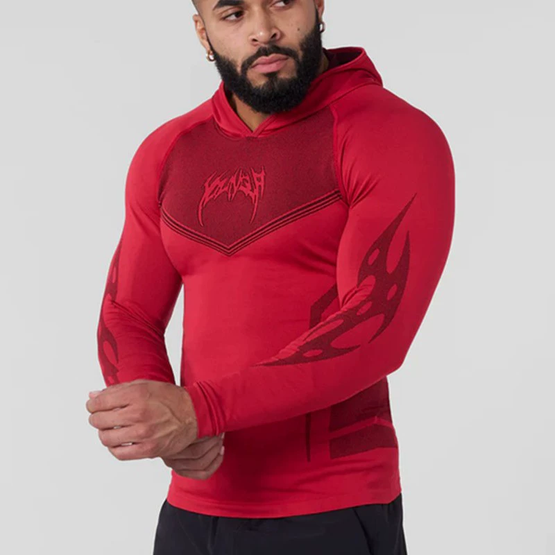Спортивная футболка для зала, быстросохнущая длинный рукав с капюшоном для тренировок, американский стиль, облегающая, для бега