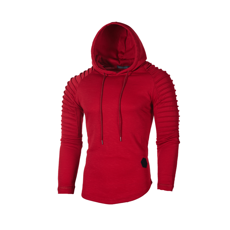 Men's Clothing Autumn and Winter New Round Neck Slim Fit Solid Color Hooded Long Sleeve Sweater Striped Pleated Raglan Sleeve Men's Clothing_voghion.com