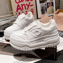 牛皮版~欧货真皮厚底松糕小白鞋女面包鞋百搭休闲板鞋小个子女鞋