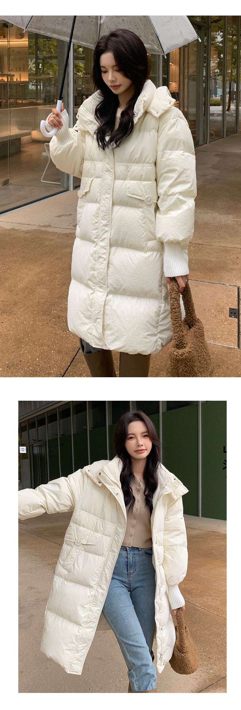 Damen Daunenmantel Winter Lang Mit Kapuze Warm Oversize Stil_voghion.com