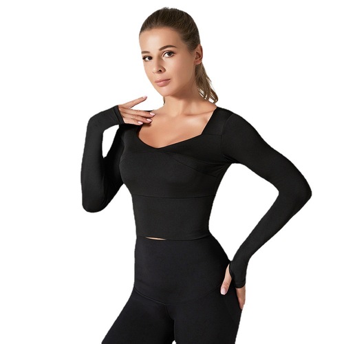 Sports shock-proof tight-fitting yoga clothes, outdoor running quick-drying tops, long-sleeved T-shirts, moisture-wicking, naked-feeling fitness clothes