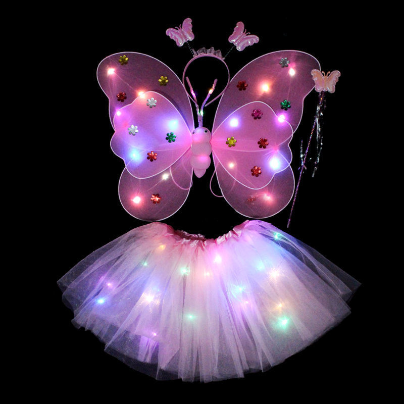 蝴蝶装饰小女孩翅膀发光玩具孩子节日新款魔法棒翅膀套装表演道具