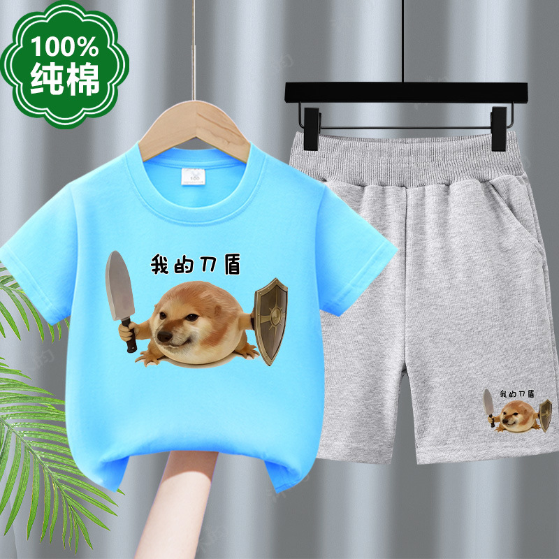 Children's Summer Suit for Boys 2026 New Style My Sword and Shield~T-Shirt Kidsren's Short-Sleeved Pure Cotton Sports Kidsren's Clothing Summer Wear Children's Summer Suit for Boys 2026 New Style My Sword and Shield~T-Shirt Kidsren's Short-Sleeved Pure Cotton Sports Kidsren's Clothing Summer Wear