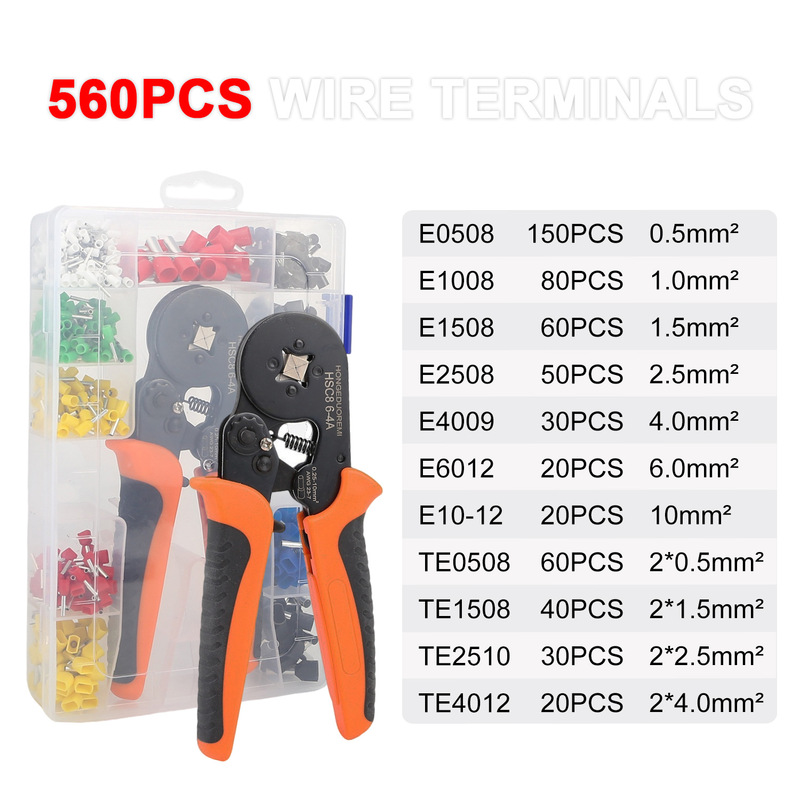 HCS8 6-4A ヨーロッパ式管状端子圧着ペンチセット VE端子TEピン型クリップ電気技師用圧着ペンチ|undefined