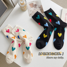 秋冬新款网红镂空爱心袜子JK学院风中筒加厚棉袜ins潮流堆堆袜