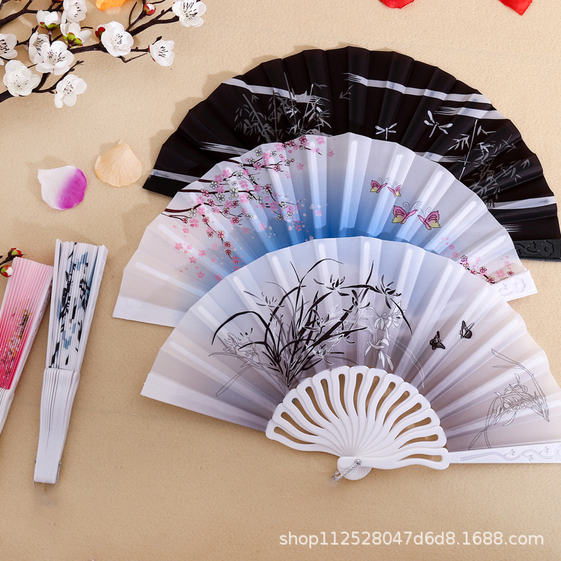 Abanico Plegable de Plástico Estilo Chino para Mujer, Abanico Plegable para Disfraces de Verano, Abanico Plegable para Danza y Espectáculos al por Mayor