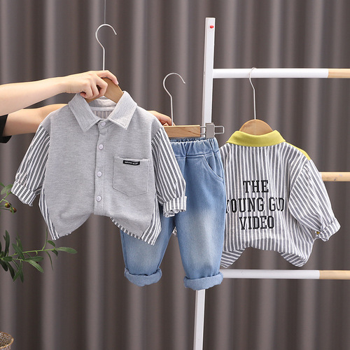 Five Little Seven Autumn Boys' Casual Set  New Arrival Korean Style Children's Autumn Clothing Two-Piece Set with Long-Sleeve Shirt and Long Pants