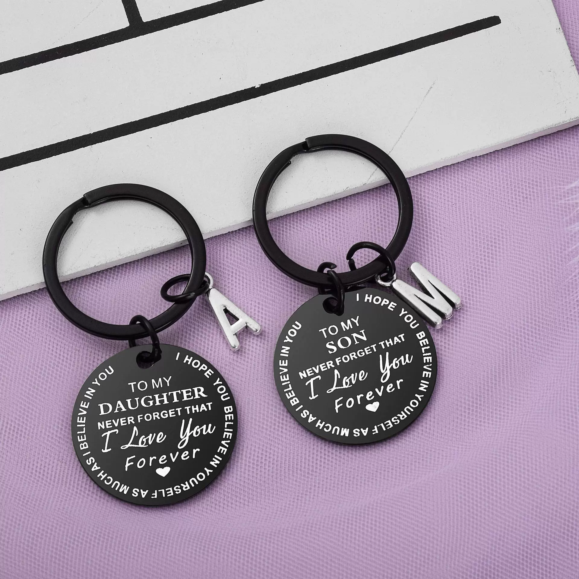 欧美外贸饰品不锈钢钥匙扣孩子礼物TOMY SON/MY DAUGHTER支持