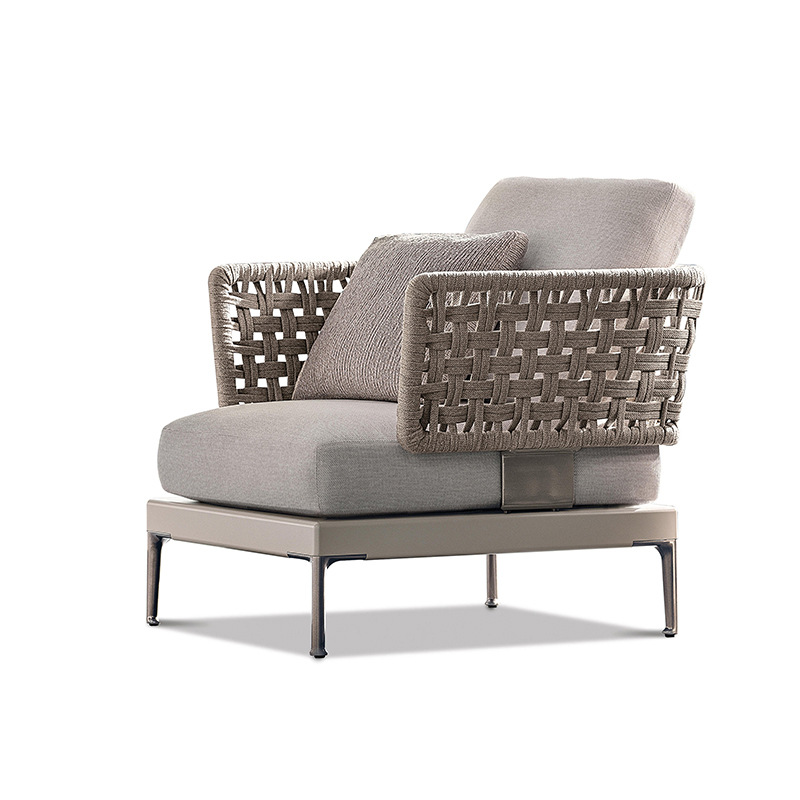 Combinación de sofá de ratán al aire libre Villa nórdica Patio Ocio Muebles de madera maciza Balcón Combinación de cuerda trenzada impermeable y solar