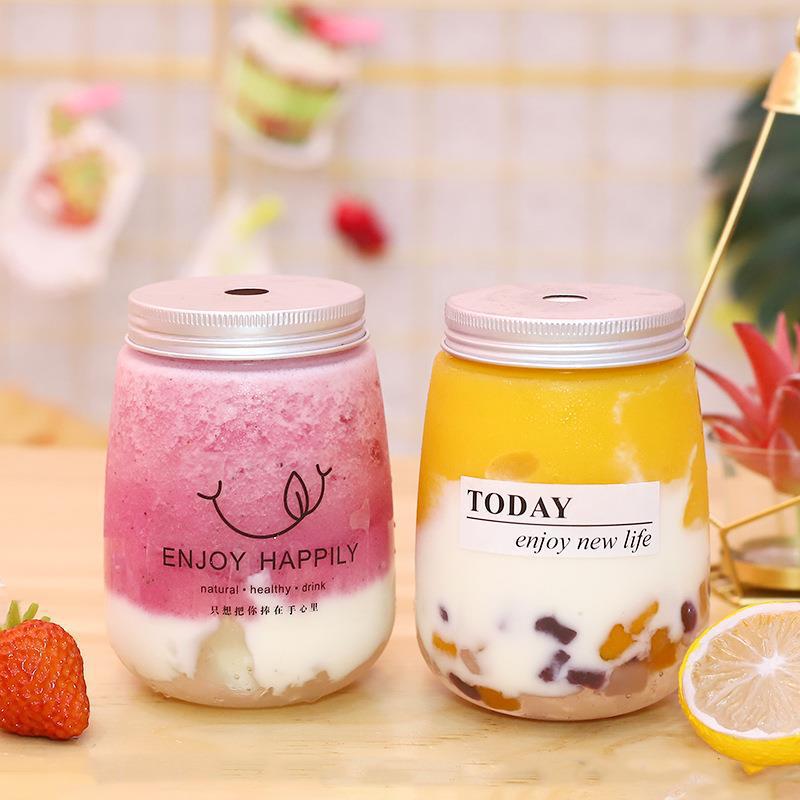 350ml botella de té de leche grasa en forma de U 500ml botella de bebida de jugo de fruta roja botella de manzana transparente