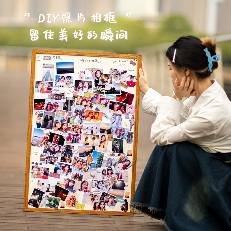 Solid Wood Photo Frame Couple Photo Printing Puzzle Handmade Commemorative Photo Album Photo Frame Birthday Valentine's Day Gift Solid Wood Photo Frame Couple Photo Printing Puzzle Handmade Commemorative Photo Album Photo Frame Birthday Valentine's Day Gift
