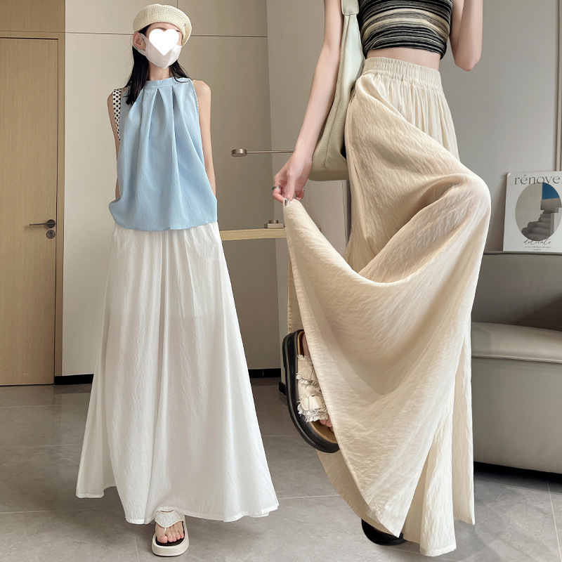 Apricot Cotton and Linen Yamamoto Pants Skirt for Women in Autumn and Summer High-End Chiffon A-Line Skirt Guangzhou 13 Lines Miu Long Skirt