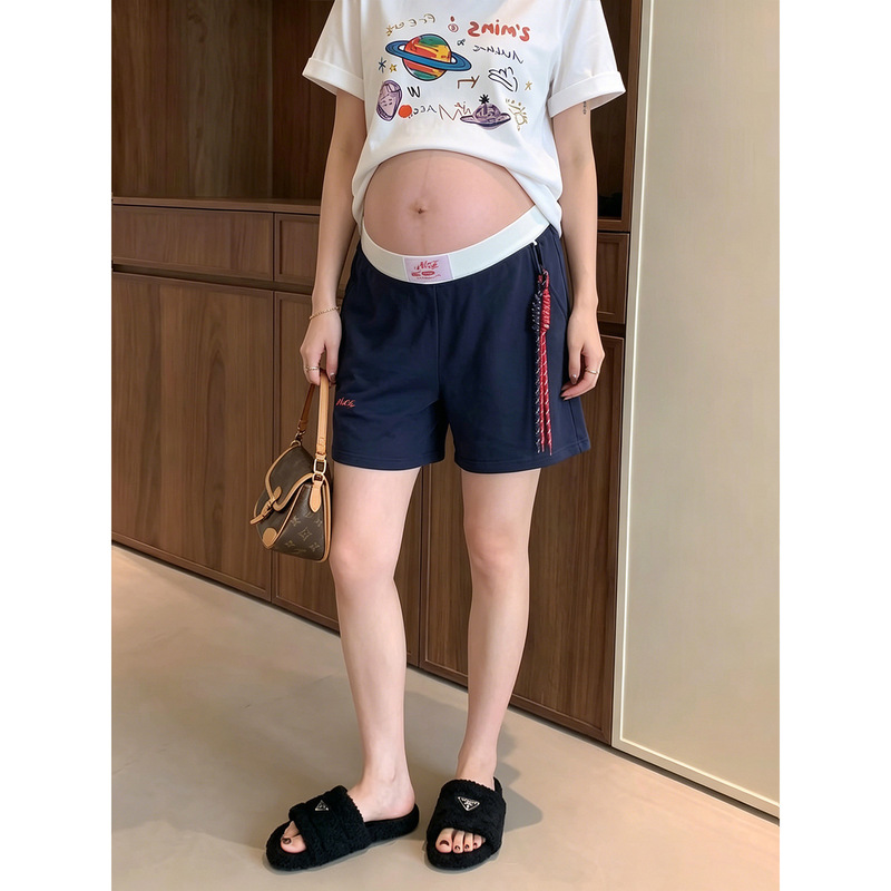 Maternity Shorts with Drawstring for Outerwear 2026 New Summer Color-Blocking Loose American-Style Casual Pants Summer Wide-Leg Pants Maternity Shorts with Drawstring for Outerwear 2026 New Summer Color-Blocking Loose American-Style Casual Pants Summer Wide-Leg Pants