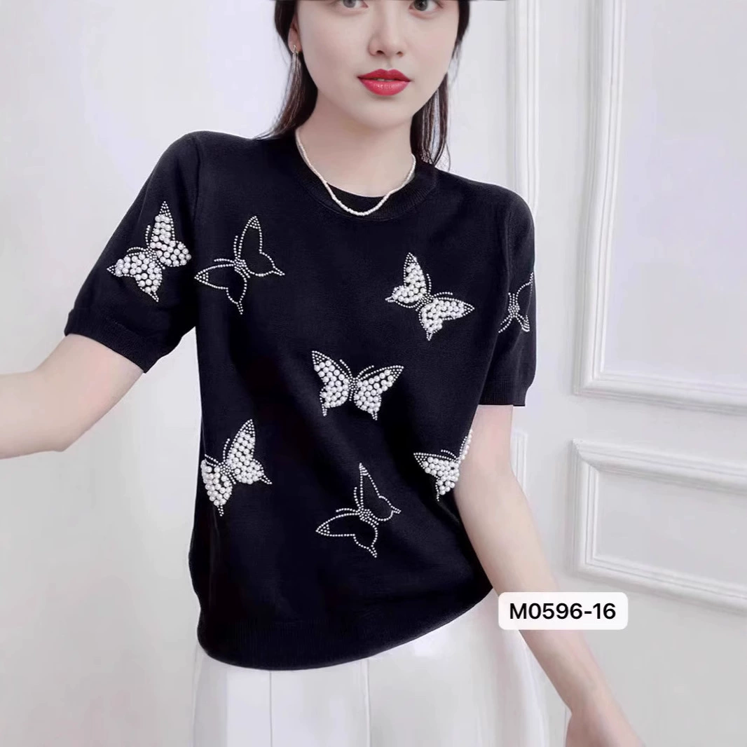 Женская трикотажная футболка с коротким рукавом, жаккардовое плетение «бабочка», твидовый стиль, летний стиль 2025 года, свободный крой, контрастная расцветка