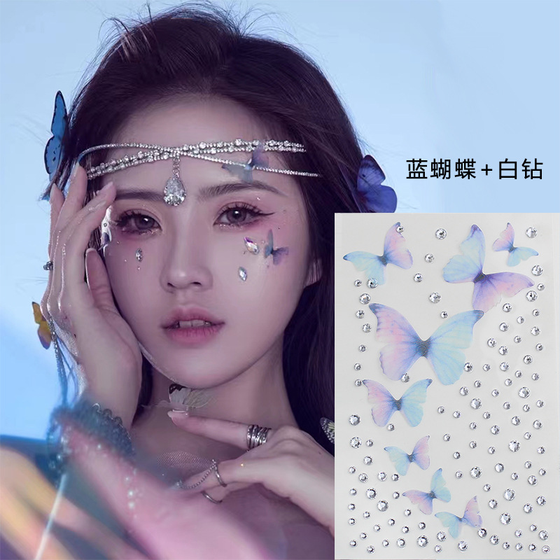 Raíz de montaña flash diamante lágrima Pegatinas de diamante pentagrama estrella ojo maquillaje gota de agua roto Diamante autoadhesivo dopamina Perla cara pegada Diamante