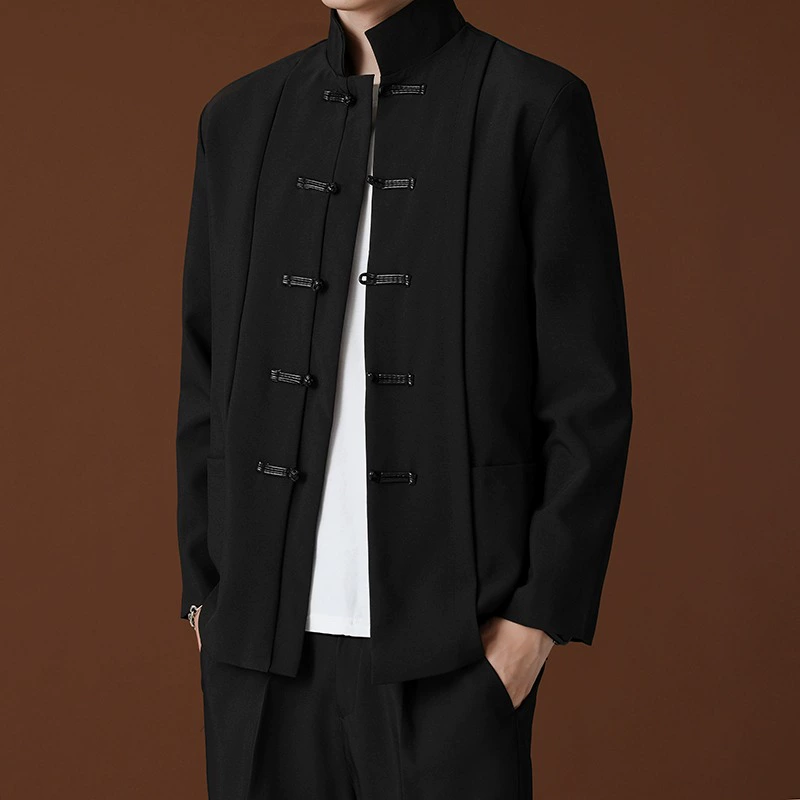 Новый пиджак с воротником в китайском стиле черный высокий смысл