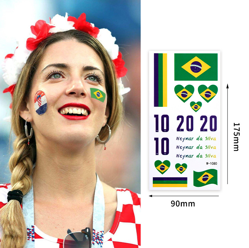 Cross-border 2022 Copa del Mundo tema tatuaje pegatinas impermeable Bandera Nacional niños dibujos animados tatuaje pegatinas tatuaje