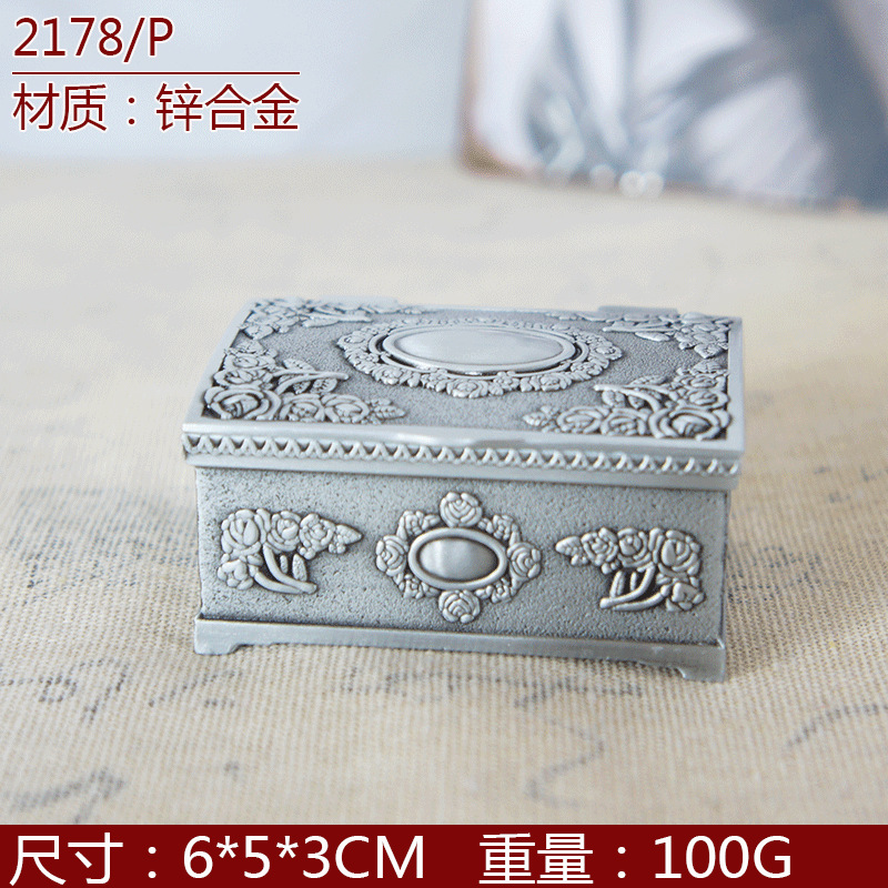 Amor creativo impreso caja de joyería para su amante Almacenamiento de escritorio retro clásico caja de joyería de aleación de zinc