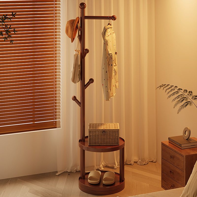 Solid Wood Coat Rack, Living Room Floor-Standing Household Storage Rack, Indoor Multi-Functional Clothes Rack, Bedroom Bedside Clothes Rack