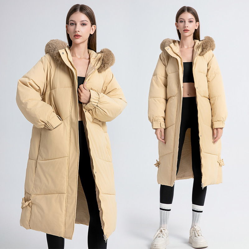 Women's Clothing jacket new winter women's long knee length cotton padded coat with large fur collar, thickened and warm cotton padded coat_voghion.com