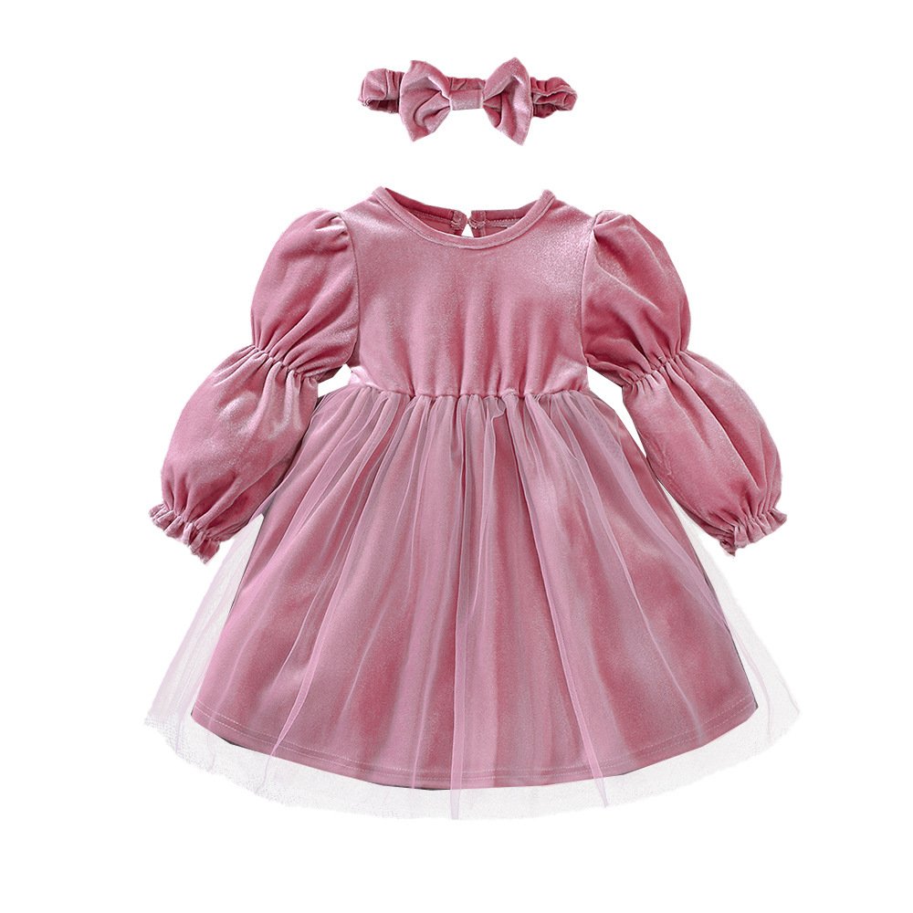 Vêtements EW, nouveaux produits pour bébés et enfants, robe à manches lanternes en velours pour filles automne et hiver Q1121-A_voghion.com