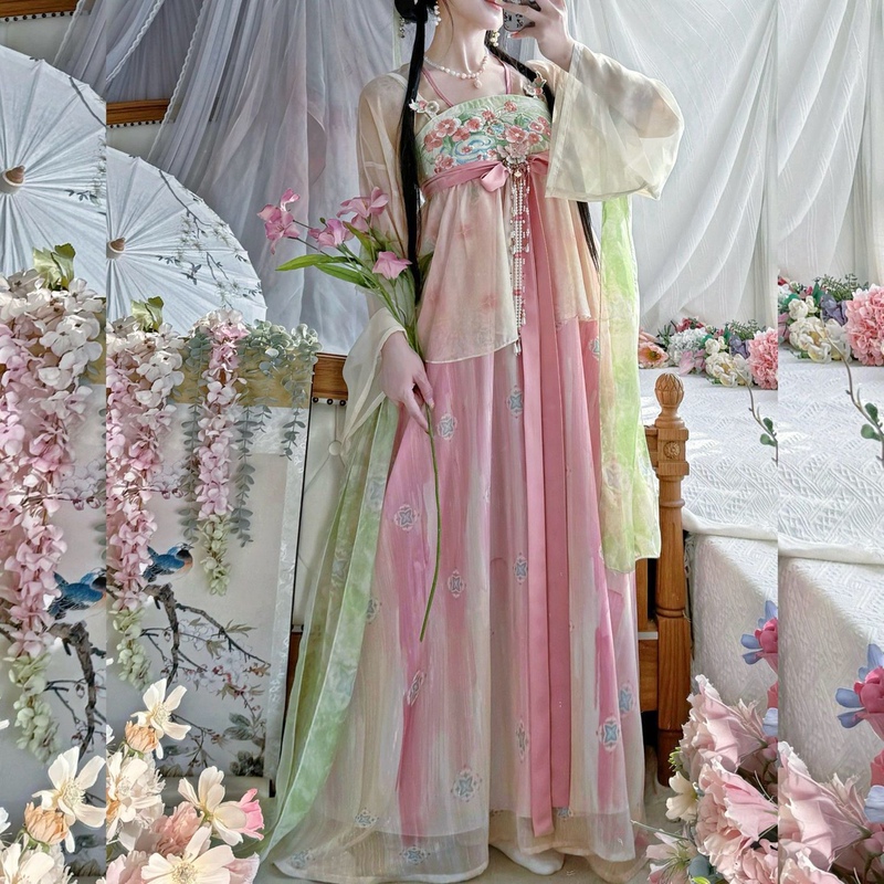 Adult Hanfu for Female Friends, Spring Warm Water Style, Tang-Style Qi-Xiong Ruqun, Embroidered Pink, Fresh Ancient Style, Ethereal Daily Wear