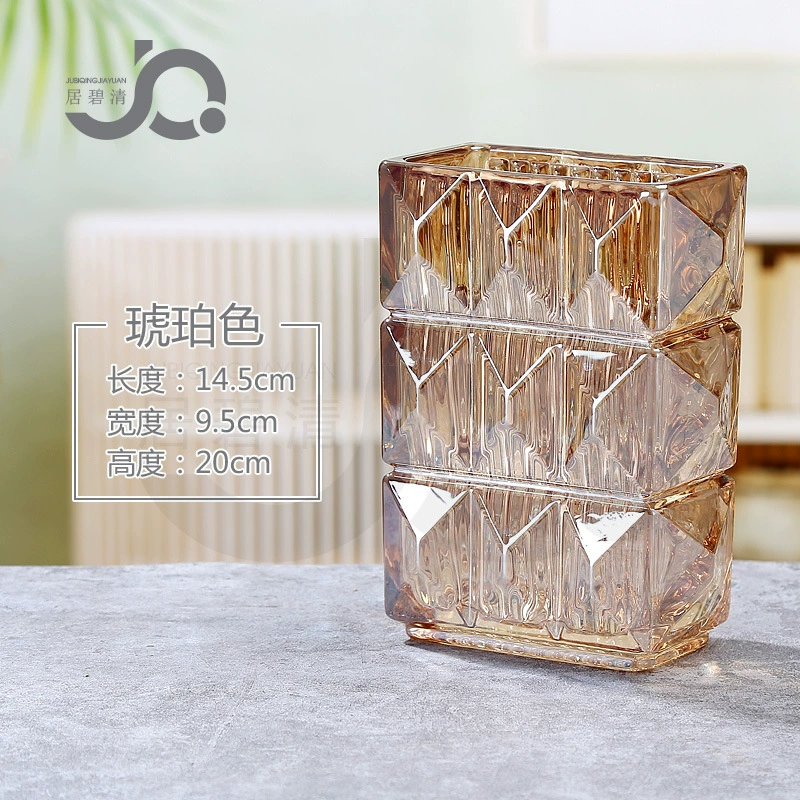 Glass Vase Rousseau Series, European-style Luxury, Black & Red Accent, 21×17.5×31.5 cm