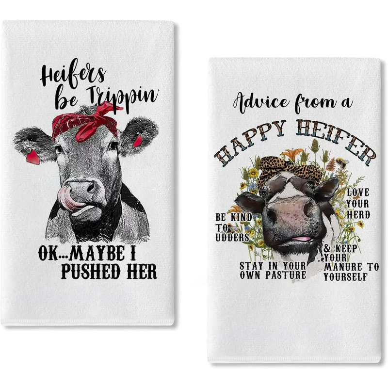 Funny Cow printing kitchen dish towel scouring pad super absorbent dry hand baking cooking cloth Funny Cow printing kitchen dish towel scouring pad super absorbent dry hand baking cooking cloth