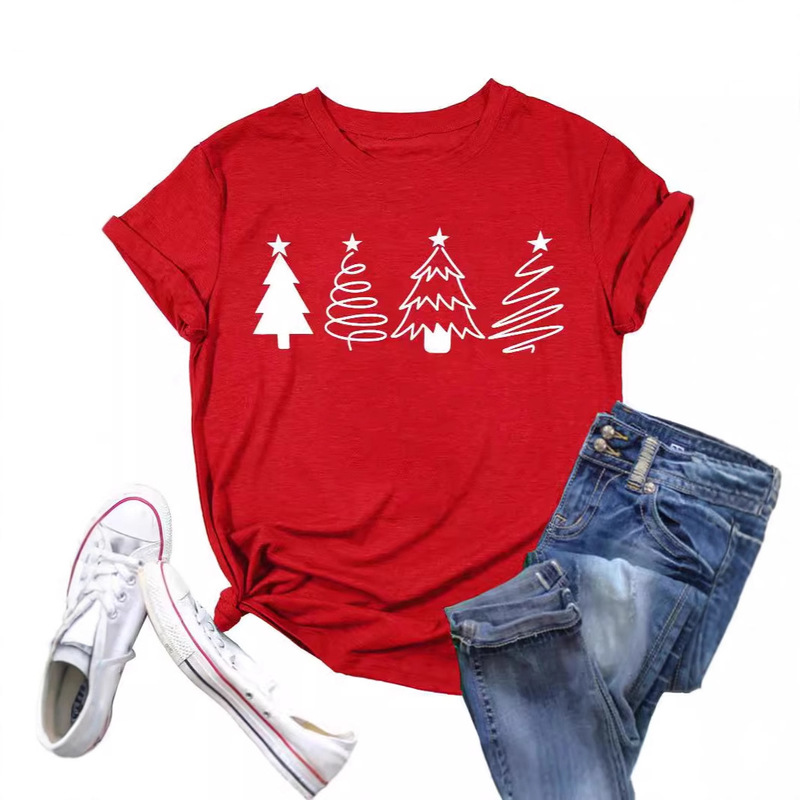 New Explosions Women's Top Happy Christmas Trend White Vintage Letter Short Sleeve T-Shirt Women Wholesale