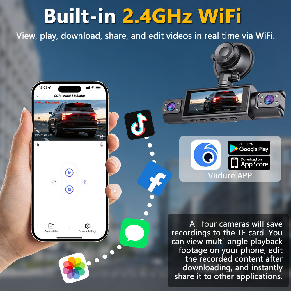 Cross-Border Four-Lens Dash Cam with Wifi Connectivity, Full-Range Monitoring of Front, Rear, Left, and Right Sides, and Night Vision