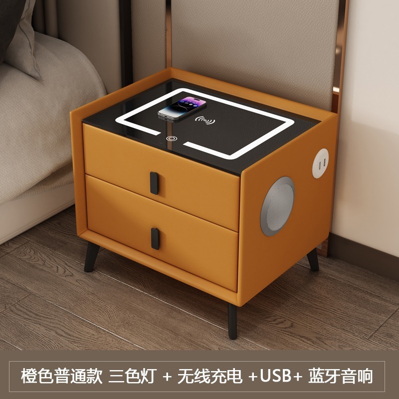 スマートベッドサイドテーブル無垢材モダンシンプルなインターネットセレブ新しい多機能ワイヤレス充電指紋ロック寝室のベッドサイドテーブル|undefined