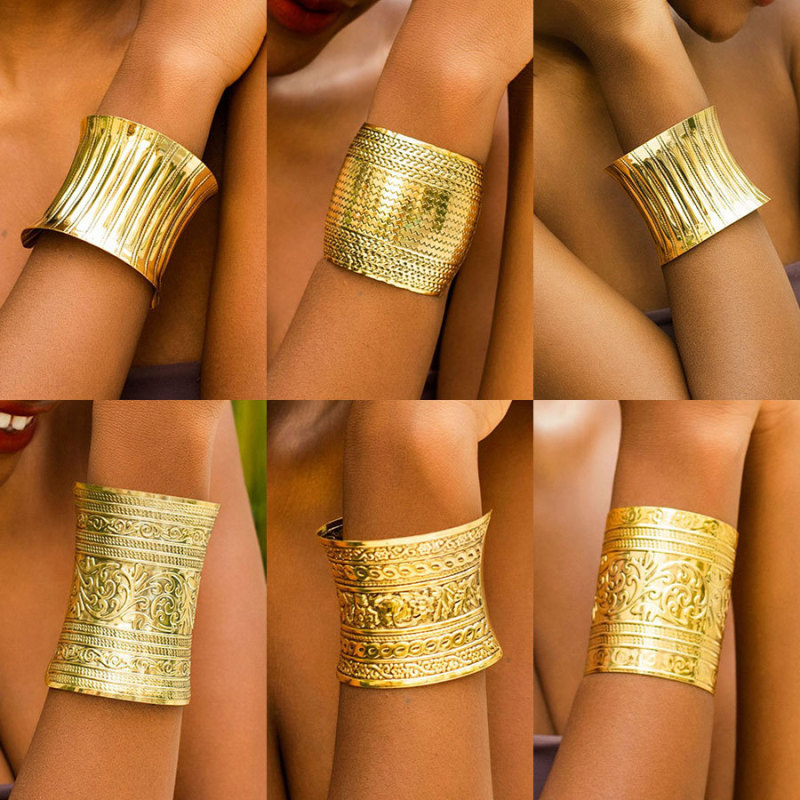 Europe and the United States cross-border exaggerated large wide cuffs women's metal bracelet tribal wind opening carving pattern retro jewelry wholesale