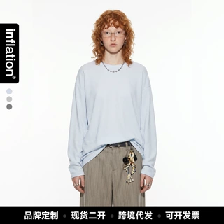 捷展男装|宽松细条纹圆领长袖26秋季新品中性休闲垂感慵懒T恤罩衫
