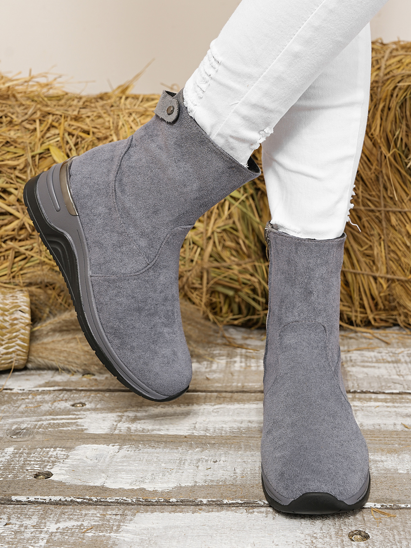 Women's Suede Wedge Ankle Boots With Side Zipper And Platform_voghion.com