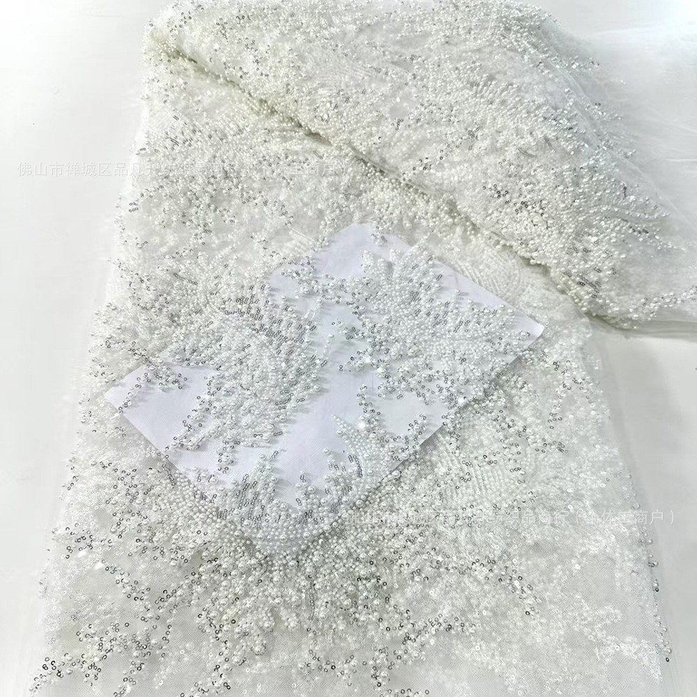 Nueva industria pesada de perlas bordadas de sequillas Europa y América Gaoding cena de moda vestido vestido tela transfronteriza