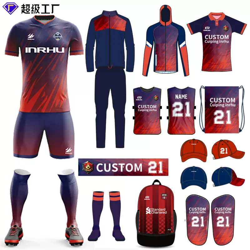 足球服套装俱乐部足球训练服印制LOGO外贸比赛服球衣队服透气速干