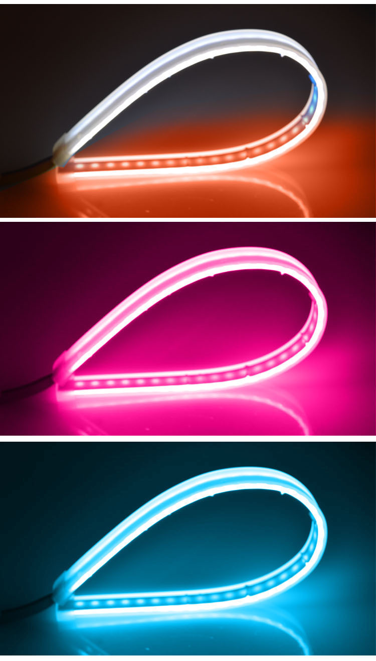 New Car Led Light Guide Strip Ultra-Thin Daytime Running Light Ultra-Thin Dual-Color Flowing Turn Signal Tear-Eye Decorative Silicone Light Strip