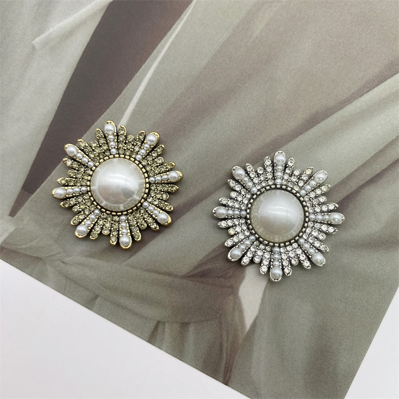 Vintage Blumen Brosche Mit Perlen Und Strass, Elegantes Accessoire_voghion.com