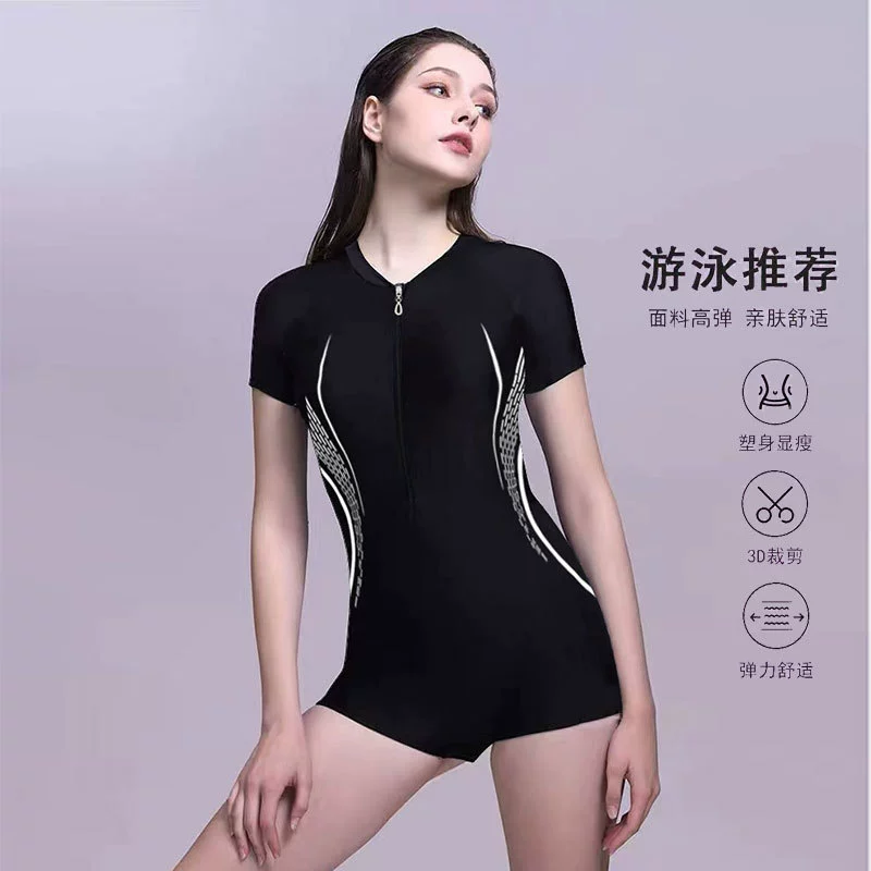Купальные костюмы женские профессиональные спортивные новые соединенные плоские углы удобные консервативные и тонкие большие размеры молнии купальники с горячими источниками