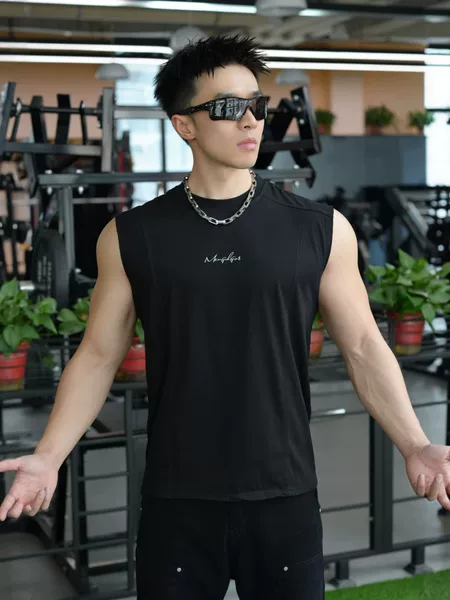 American New Men's Vest Outdoor Running Training Sports Fitness Solona Cotton Breathable Ironing Solid Color Top