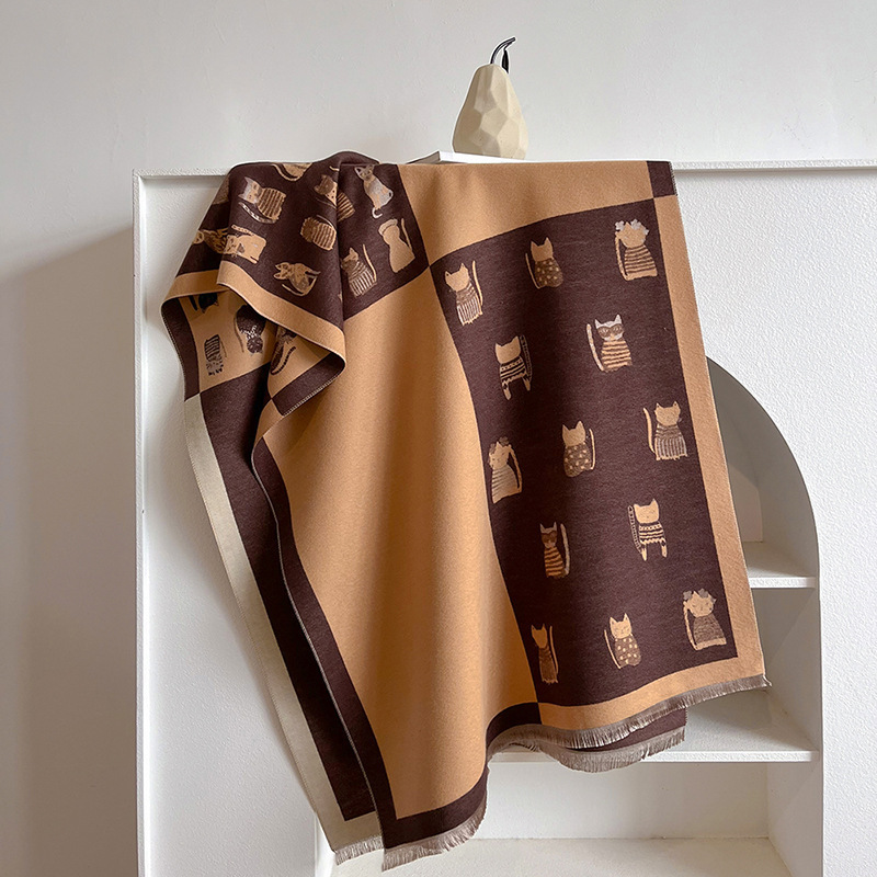 컬러 블록 고양이 - 커피