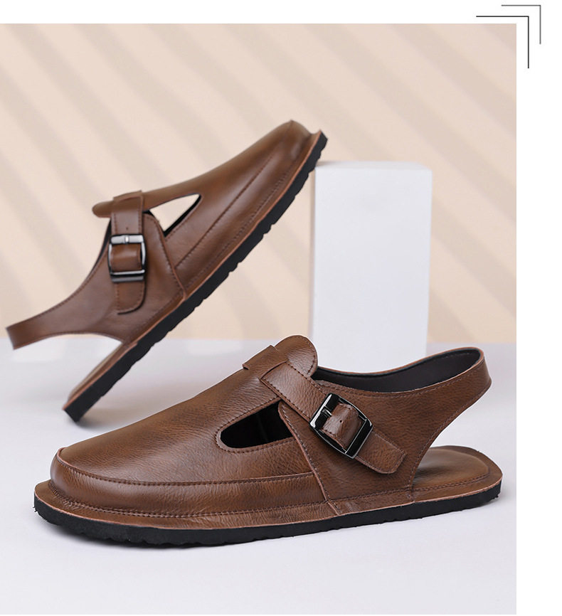 Dép sandal nam bít mũi kiểu La Mã cỡ lớn chống trượt, đế cao su, thoáng khí — Màu nâu, màu đen chi tiết 16