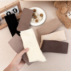 羊毛襪子女中筒襪秋冬加厚保暖羊絨襪日系純色女士雙針堆堆襪批發