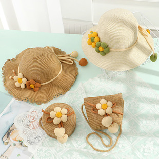 Seaside Travel Sunscreen Hat Straw Bag Woven Bag Women's Cute 2024 New Summer Children Crossbody Straw Bag