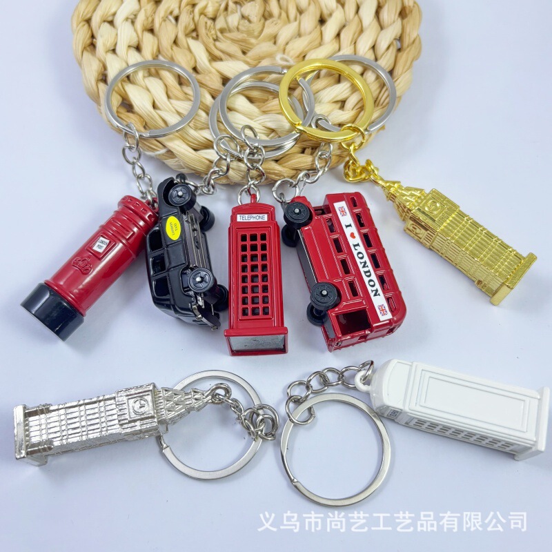 London Bus Model Keychain British Phone Booth Taxi Red Bus Big Ben Pendant