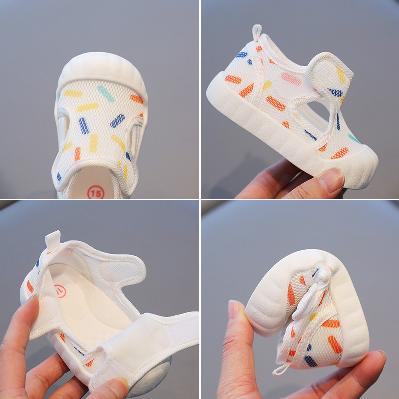 Zapatos de tela de malla para bebés primavera y otoño zapatos de una sola capa de fondo suave 1-2-3 años de edad zapatos para niños pequeños zapatos funcionales zapatos transpirables de primavera y otoño para niños