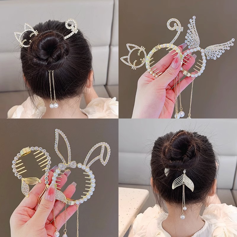 Cabeza de bola para niños hebilla de pelo clip de pelo Cola de Caballo de las niñas clip de pelo accesorios para el cabello updo artefacto de pelo temperamento de las niñas hebilla de cola de caballo