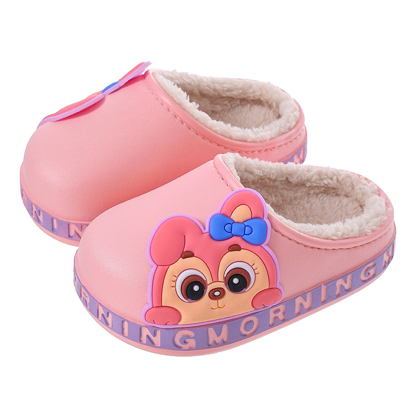 Zapatillas de algodón para niños otoño y invierno calentamiento interior casero zapatos de algodón antideslizantes de dibujos animados zapatos de algodón para niñas