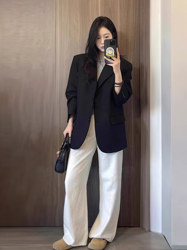 早秋小西装外套女2025新款休闲气质名媛高级感黑色超火极简风西服|undefined