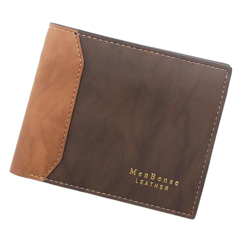 MenBense New Men's Wallet Short Bronzing Embossed Stitching Frosted Leather Loose-leaf Men's Short Wallet